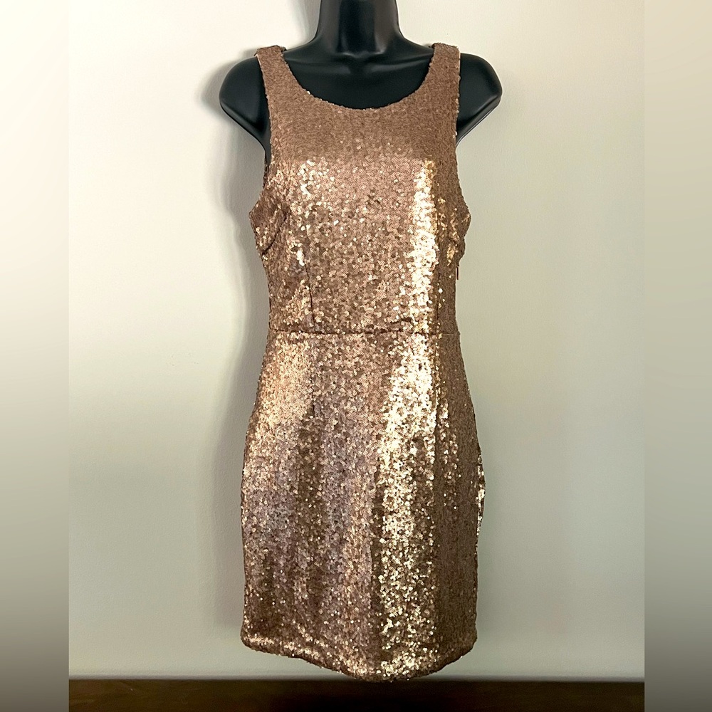 Charlotte Russe Gold Sequin Bodycon Mini Dress Cocktail Party Size Medium